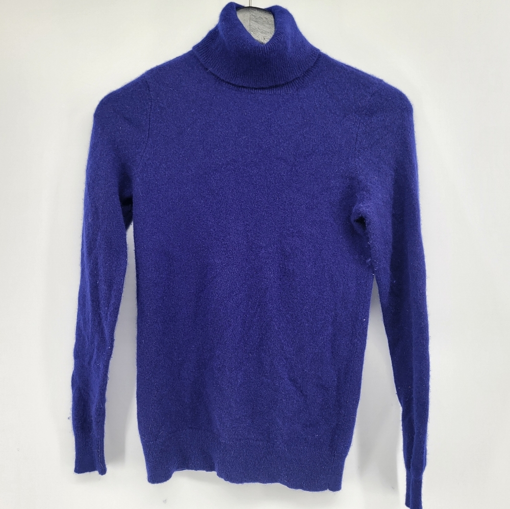 Bloomingdale's Cashmere 2 Ply Rich Blue Turtleneck Sweater Size XS